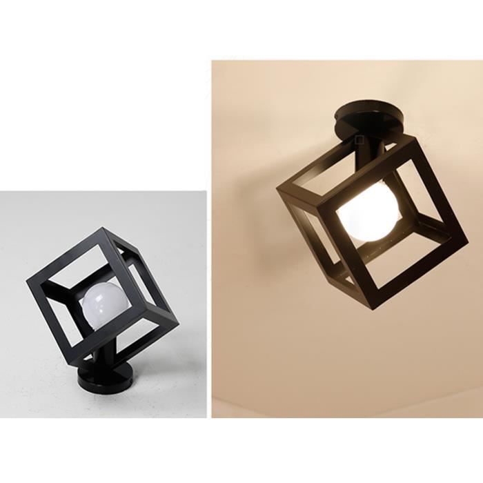 2PCS Rétro Métal Vintage Fer Cage Noir Cube Industriel Plafonnier Luminaire pour Salon Cuisine Chambre
