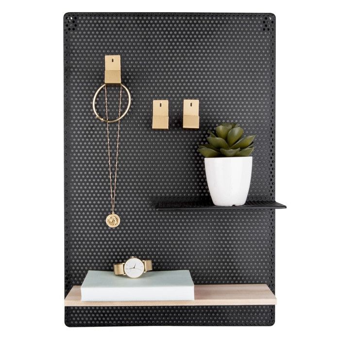 Tableau mémo mural Perky en métal noir avec étagère — 34 5 × 10 5 × 52 5 cm Tableau mémo mural Perky en métal noir avec étagère — 34 5 × 10 5 × 52 5 cm