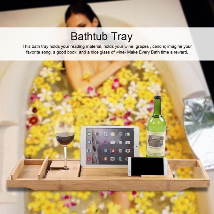 Plateau De Baignoire Extensible En Acier Inoxydable - Rétractable, Antidérapant, Avec Emplacements Pour Verre Et Téléphone