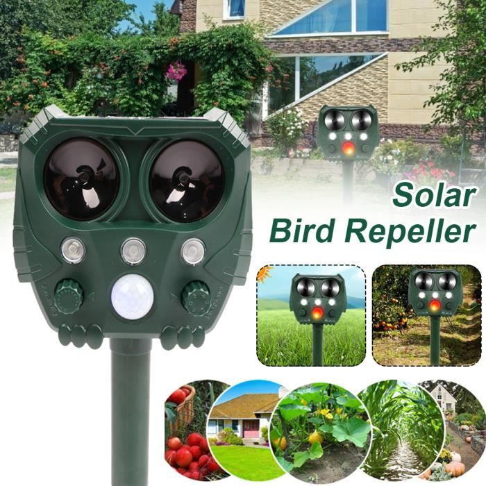 Répulseur animaux solaire ultrasons répulsif-Repousse rats, moustiques-Chaser animaux-Intérieur, Terrasse, Extérieur-recharge solair