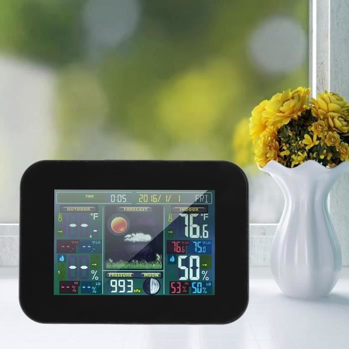 Station Météo Sans Fil - Thermomètre/Hygromètre Intérieur/Extérieur, Pression Atmosphérique, Prévisions 12h - Écran Couleur LCD - 4