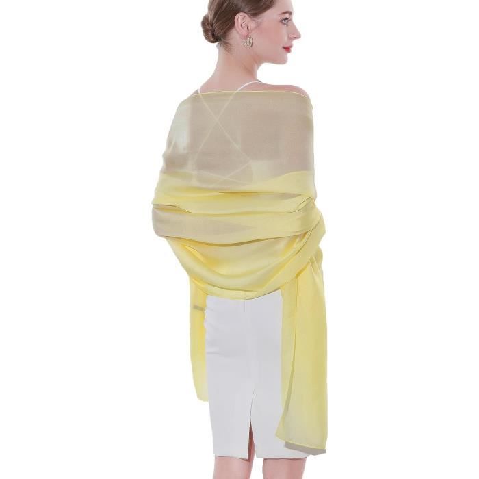 Écharpe Châle Femme Cachemire Jaune Paille Et Bleu - Top Qualité