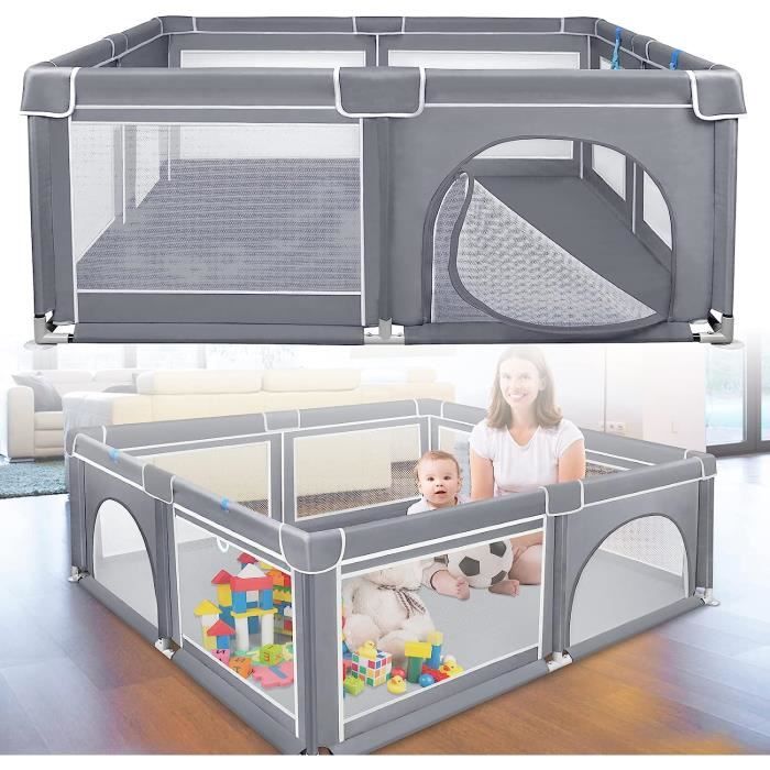 VA-Cerulean Parc Pour Bébé Et Enfant, 200 X 180 Cm, Gris, Grille De