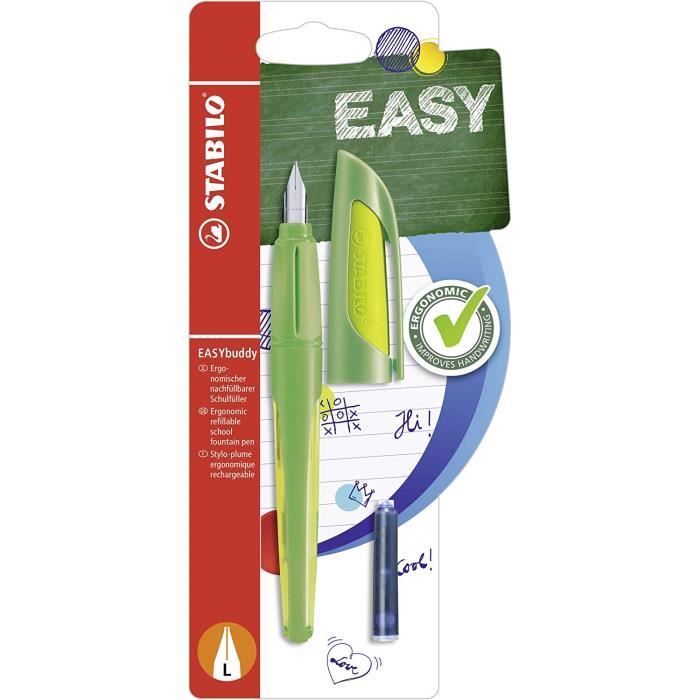 STABILO EASYbuddy L Stylo plume pour gaucher avec plume pour gaucher Encre bleue effaçable à sec