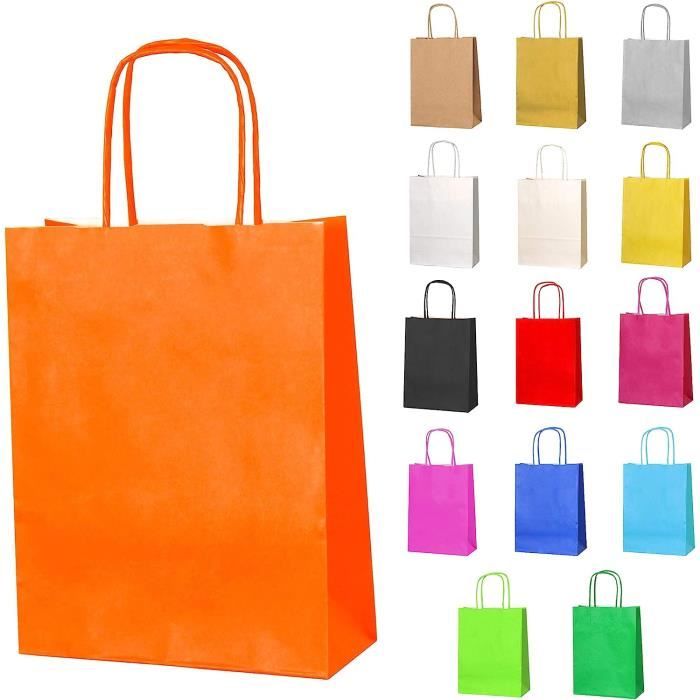 Sacs Cadeaux En Papier Kraft Coloré - Avec Poignées Torsadées - Recyclables, Pour Anniversaire Et Fêtes