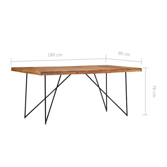 Table de salle à manger - VINGVO - Bois dacacia massif - Rectangulaire - Industriel - 6 places