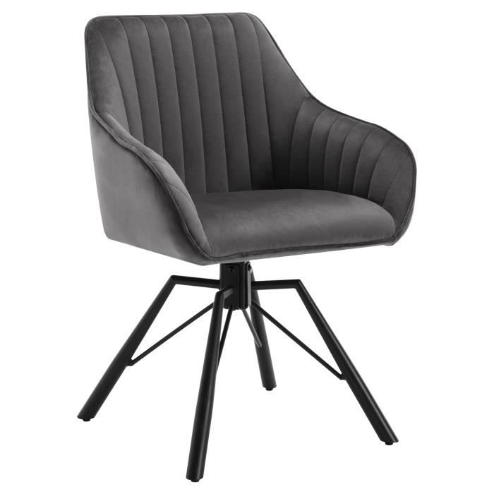 WOLTU 1x Chaise Salle à Manger Pivotante Chaise Cuisine Scandinave en Velours Ergonomique Pieds en Métal Gris Foncé W0ATT0183-1