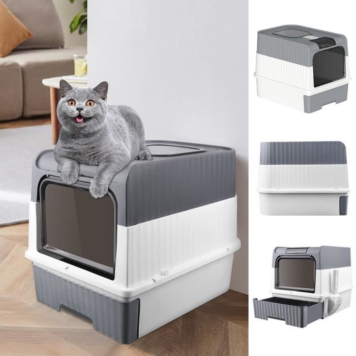 Meilleurs prix pour XUANYU Bac à litière pour chat,XXL bac à litière pour chat avec couvercle,Entrée par le haut,Grande litière à deux portes,Gris