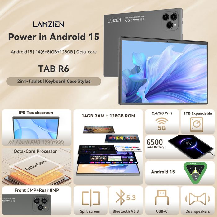Tablette Goodtel Android 10" – 14Go RAM + 128Go, Batterie 8000mAh, Octa-Core