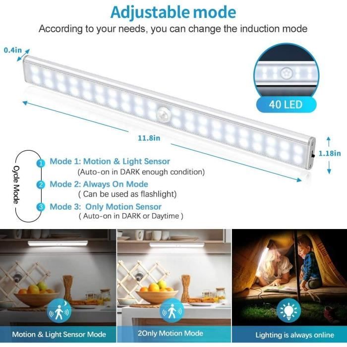 Lampe LED Automatique Pour Placard - 4 LEDs - Détecteur De Mouvement