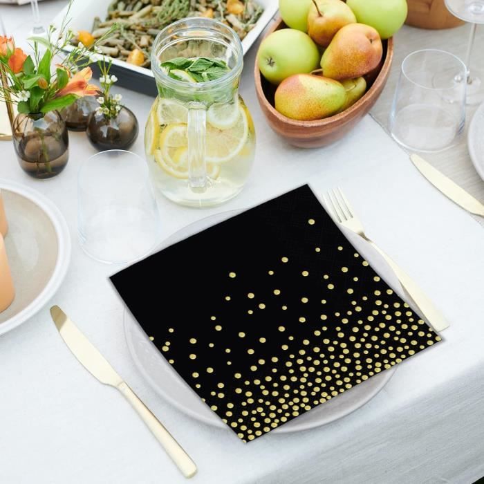 Serviettes jetables, Paillettes dorées Serviette de table, Noir Serviette  en papier,80 pièces Serviettes de fête - Cdiscount Maison