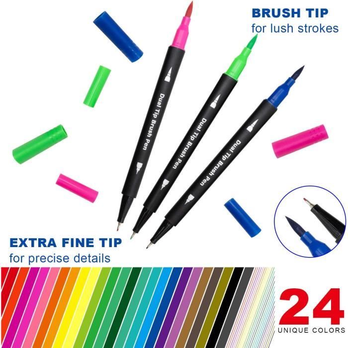 Dual Brush Marker Pens for Coloring 24 Colored Markers Fine Point and Brush Tip Art Markers for Kids Adult Coloring Books 2130 Cdiscount Beaux Arts et Loisirs creatifs