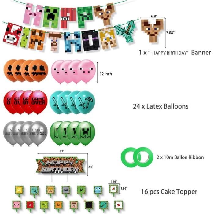 Décoration Anniversaire Minecraft Ballon Fête de Jeu Vidéo Bannière Happy  Birthday Topper Gateau Fournitures de Jeu Vidéo pou [W392] - Cdiscount  Maison