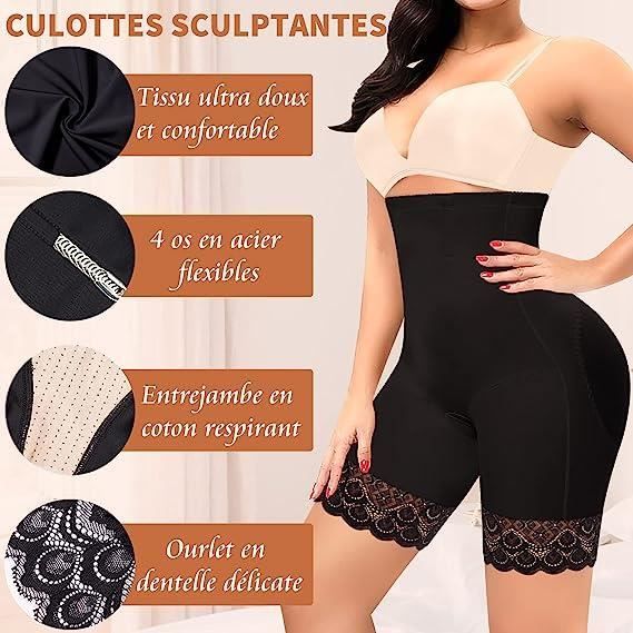 Culotte taille haute gainante dentelle noir femme