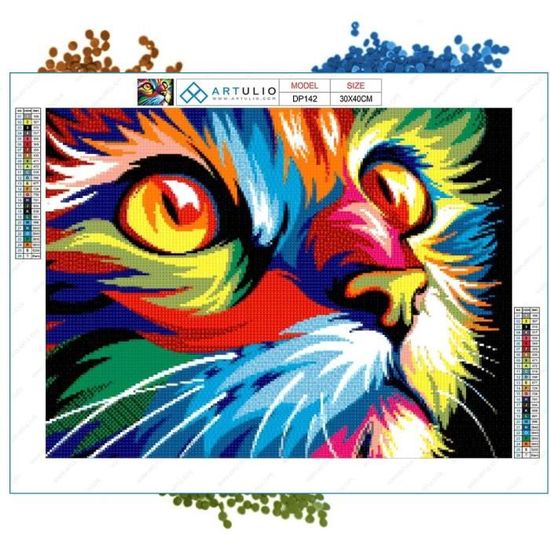 Diamond Painting Kit Complet - Chat Néon - 30X40 Cm U2013 5D Broderie Diamant, Peinture Diamant Adulte[u15636] - Maison