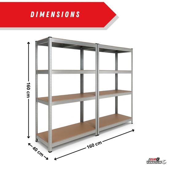 Étagère De Rangement SMARTPLAST 1000 - 5 étagères, 185x100x40 Cm, Charge Max 350 Kg - Plastique Gris/noir, Pour Cave, Atelier