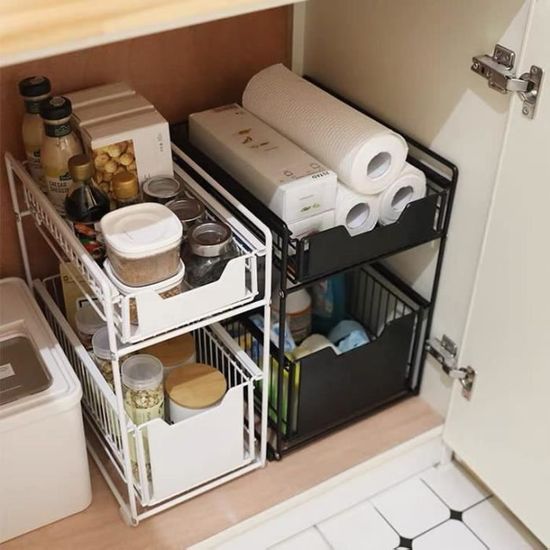 Lot De 2 Organisateurs Sous Évier - Tiroirs Coulissants Blancs - Pour Salle De Bain Ou Cuisine - 40,5x22x32,5 Cm