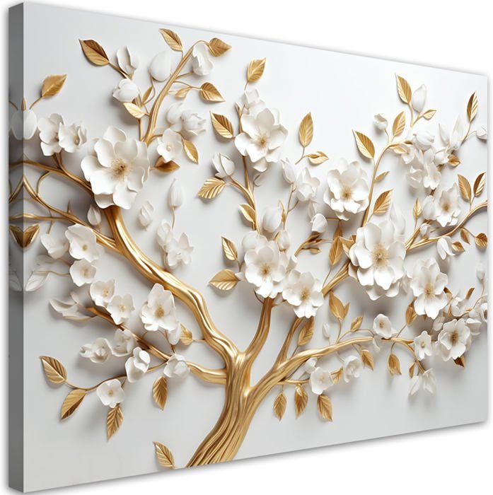 Décoration Murale En Bois Artisanal - Motif Amour Avec Fleurs Blanches - Beige
