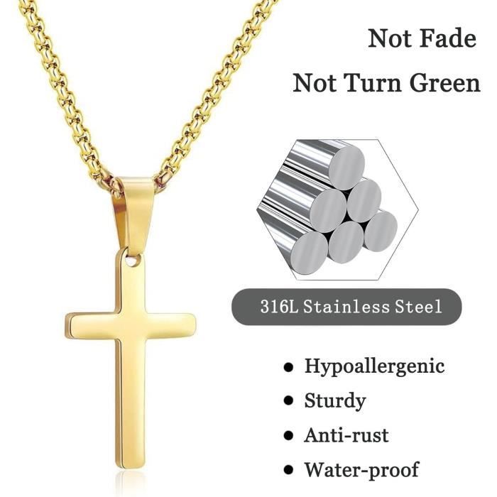 Kawailay Lot De 2 Colliers Croix, Avec Pendentif En Forme De Croix, Style Vintage, Rock, Punk, Hip Hop, Rappeur, Motard, Collier Religieux Cool Pour Homme - Argent Et Noir