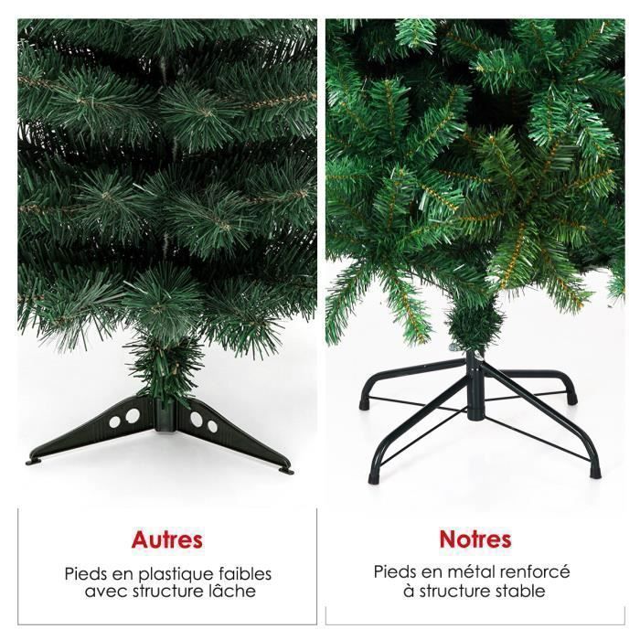 COSTWAY Arbre De Noël Artificiel 180cm Vert - Sapin Epicéa 928 Embouts Avec Support Métal
