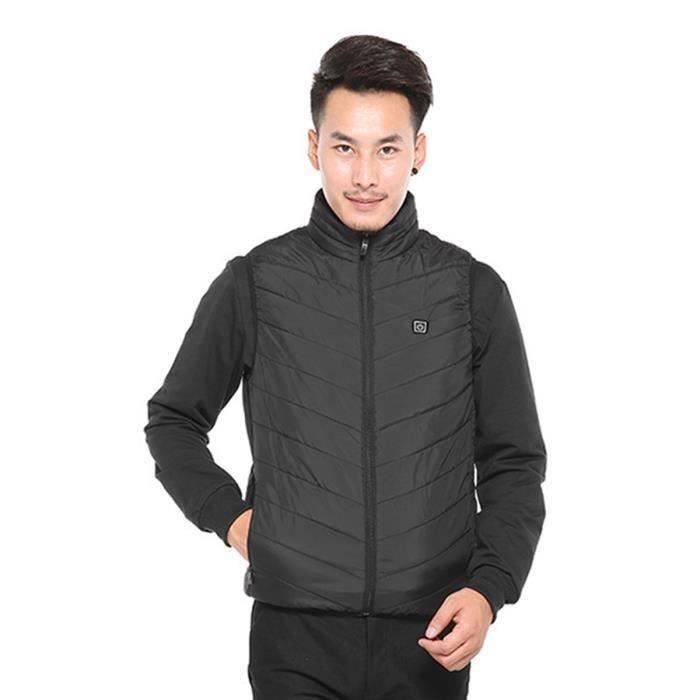 Homme Chauffé Gilet Isolé Veste Chauffage Manteau Chauffante Électrique USB  Etanche Hiver Chaud Ski Neige Extérieur Noir M L50226