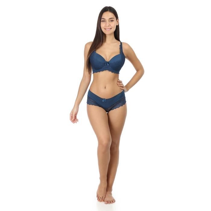 Ensemble de lingerie bleu nuit avec empi cement en dentelle Bleu