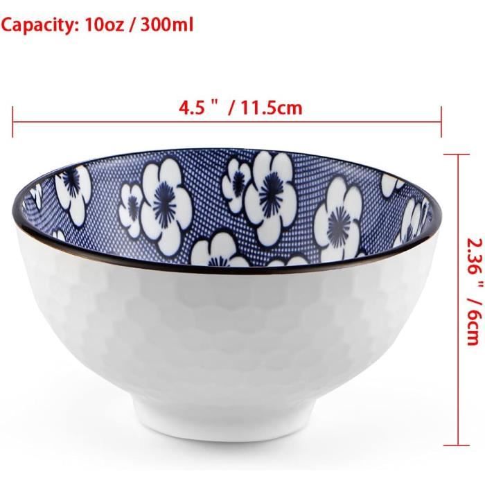 Bol Petit Dejeuner Porcelaine Bols - Petit Bol Japonais 300ml - Bol Noir et  Blanc Ceramique 12 cm 