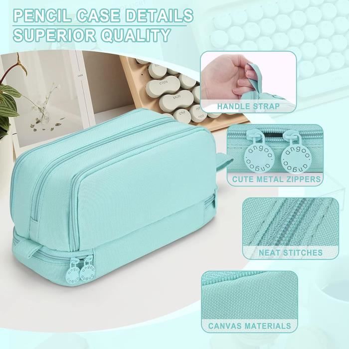 Trousse Scolaire Imperméable Fille 4 Compartiments - Grande Capacité Pour Primaire, Collège - Design Kawaii Cartoon - Bleu