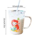 Tasse à lait pour enfants avec paille, verre transparent 400 ml Apprendre à boire une tasse de formateur, une jolie tasse pour-3