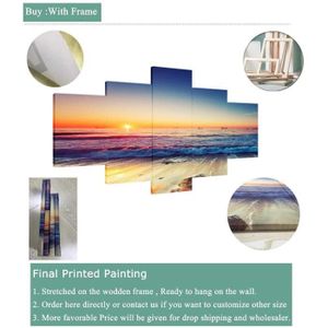 Tableau Décoration Murale 5 Panneaux Pêcheur Au Coucher Du Soleil - Art Moderne Encadré Prêt à Accrocher