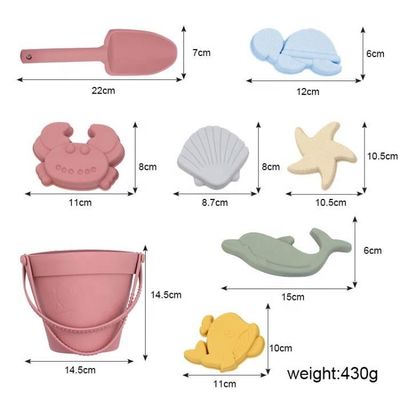 LUFEIS Kit Jouet Plage Enfant 9 Pièces Silicone – Animaux Marins, Seau, Pelle & Sac Filet – Fun & Sûr