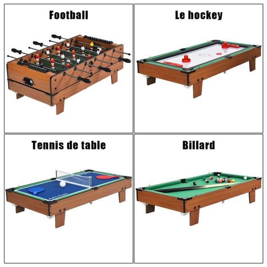 Baby-foot 4 en 1 : Football, Tennis de Table, Hockey, Billard Table  Multi-Jeux Gain de Place 81,5 x 42.5 x 31.5 cm - Cdiscount Jeux - Jouets