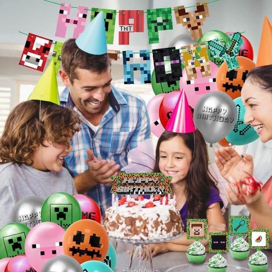Decoration Anniversaire Minecraft Ballon Fete De Jeu Video Banniere Happy Birthday Topper Gateau Fournitures De Jeu Video Pou W392 Cdiscount Maison