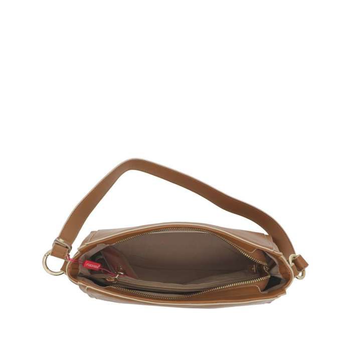 Sac à main porté épaule camel uni bicolore lisse avec marque