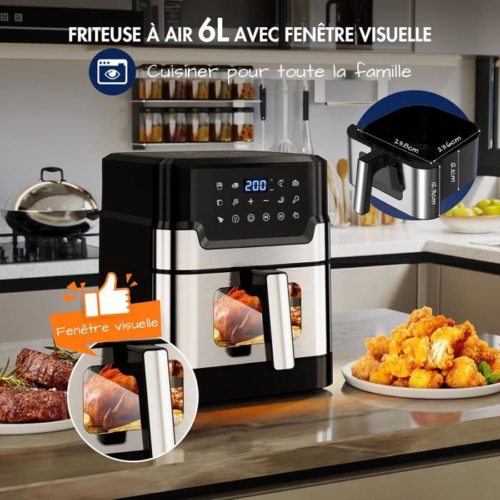 Friteuse Sans Huile 8L AOSFGE – Avec Fenêtre Visible, 1800W, 8 Programmes, Écran Tactile LED, Cuisson Saine & Croustillante