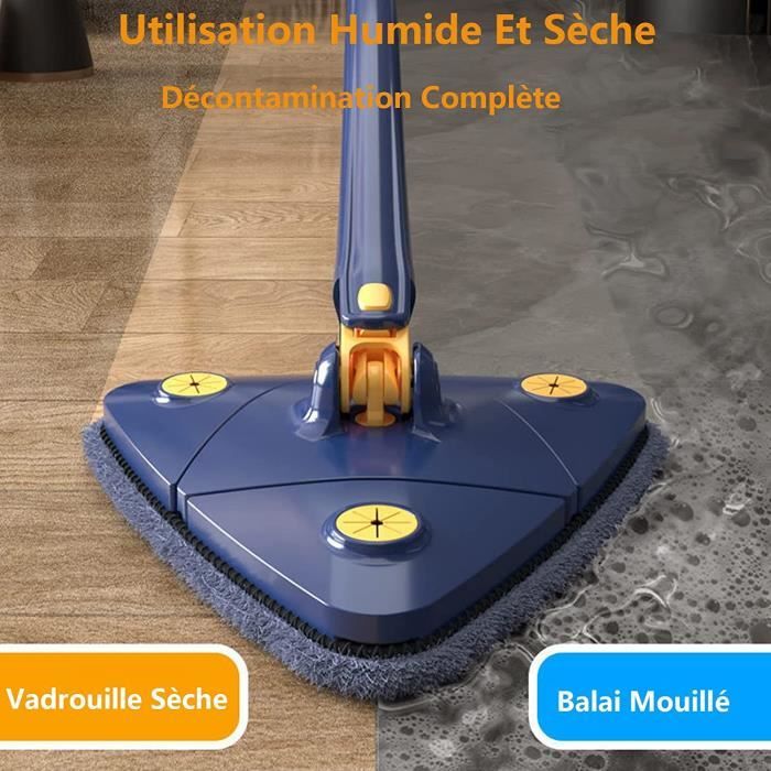 Serpillère De Nettoyage Triangulaire Extensible Rotative À 360° En Microfibre Avec Long Manche