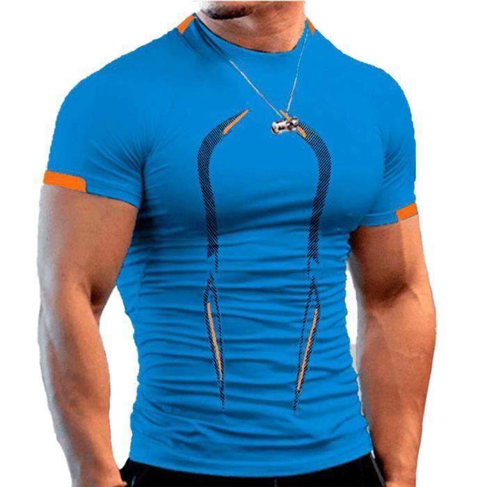 Dilwe T shirt pour homme Hommes Entra nement Gym Manches Courtes