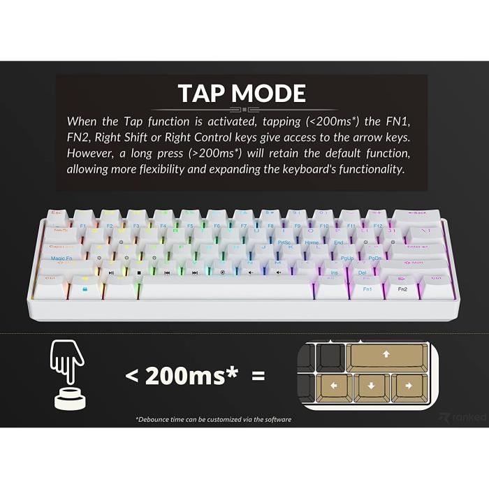 Ranked N60 Nova Clavier Mecanique de Jeu 60%, Hot Swap Gaming Keyboard, 61 Touches Programmables, RGB LED