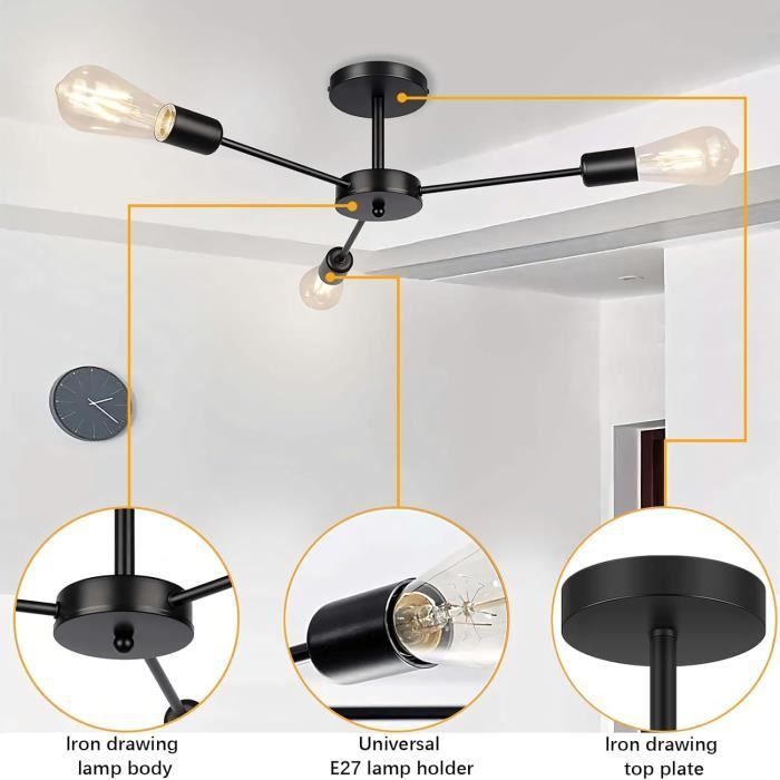 STOEX Suspension Luminaire Vintage Cage Métal, Lustre Industriel 3 Lampes E27 Corde Ajustable