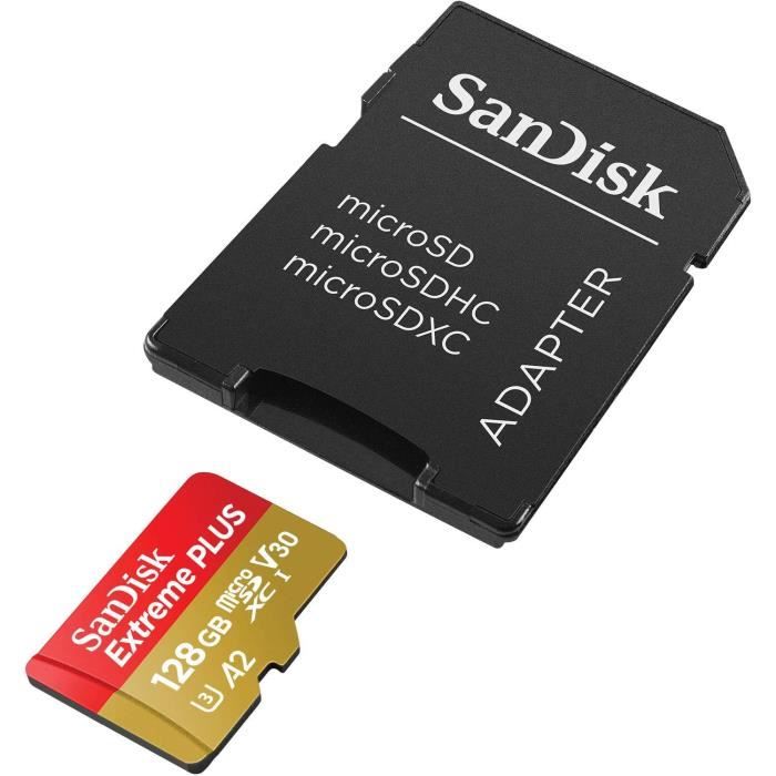 SanDisk Extreme Plus 128GB microSDXC Memory Card SD Adapter with A2 App Performance Rescue Pro Deluxe up to 170MB s Class Cdiscount Appareil Photo