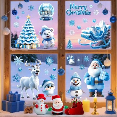 Autocollant Statique Pour Fenêtre De Noël, Bonhomme De Neige, Père Noël, Flocon De Neige, Renne, Mignon, Décoration De Noël, Fournitures D'ornements Pour La Maison
