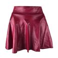 Jupe en cuir de mode pour dames jupe plissée taille haute base décontractée solide rouge92-0
