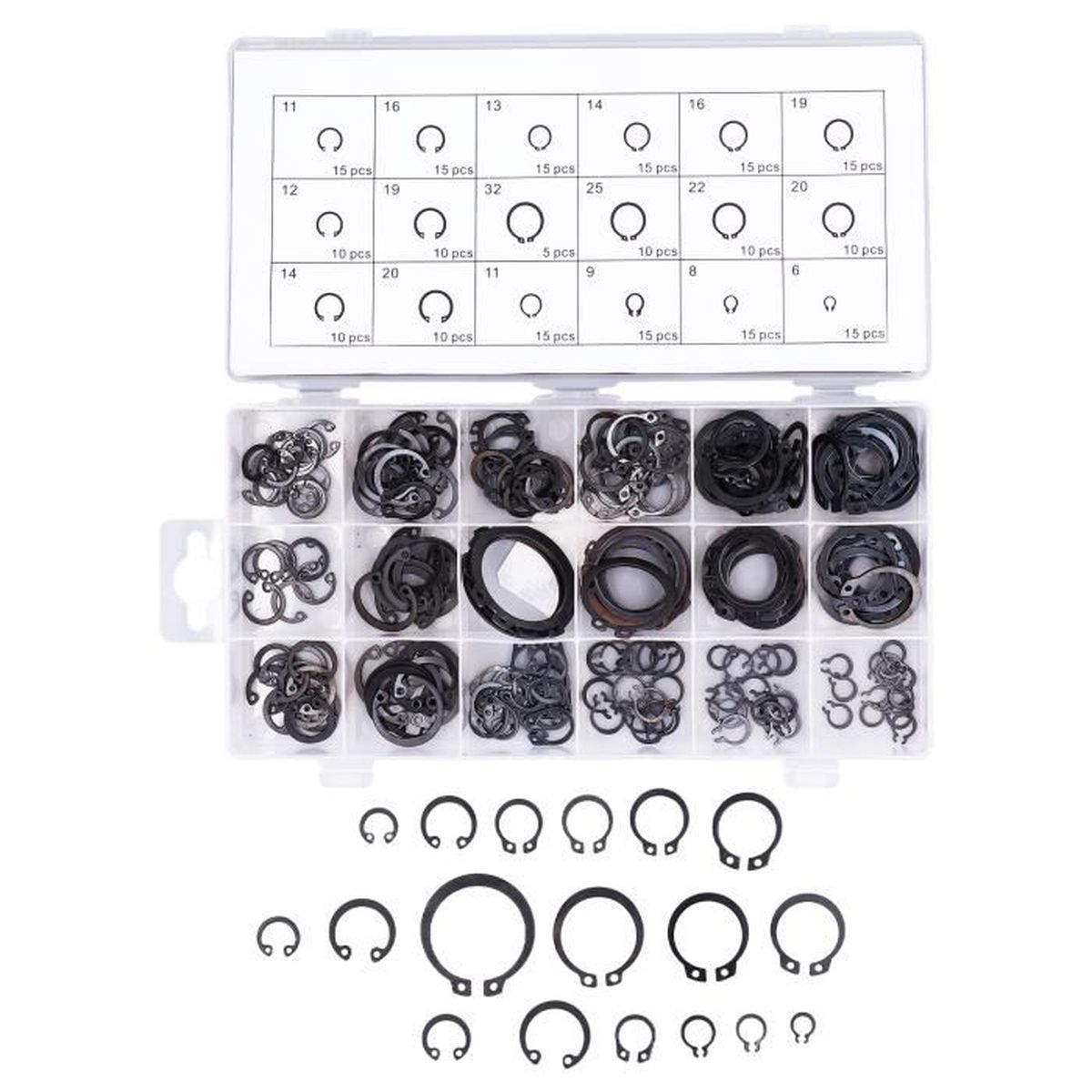 ENSEMBLE D'ANNEAUX DE retenue durables de type E 580 pièces 10 tailles