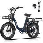 HITWAY Vélo Électrique 20" x 4.0 VAE - Batterie au Lithium Amovible 48V25Ah - Moteur 250W - 7 Vitesses - Autonomie 90-200 km -Bleu
