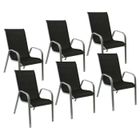HAPPY GARDEN Lot de 6 chaises MARBELLA en textilène noir/structure gris empilables