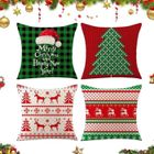 JIATZOCN Lot de 4 Housse de Coussin-45x45cm-Coton et Lin-Décoration de Noël-Rouge, Vert-Convient pour Canapé, Lit