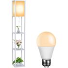 PULUOMIS Lampadaire en bois Lampe sur pied avec 3 Niveaux Etagères und E27 Base Lampadaire étagère blanc Ampoule 8W