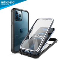 inkolelo Coque iPhone 12 Pro Max (6.7'') TPU 360 Degrés Protection Bumper Antichoc Avant et Arrière; Protecteur d'écran Intégré;Noir
