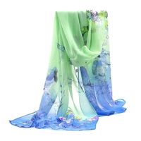écharpes femme doux fine mousseline de soie foulard en soie animaux oiseaux imprimé châle 160 x 50CM - Vert