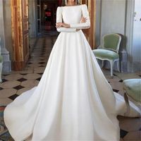 Robe de mariée en Satin ivoire à manches longues, Style Simple, coupe trapèze, élégante, 2022